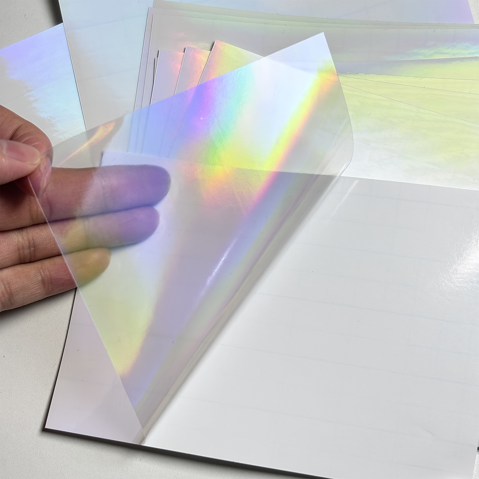 Laminator Cold Roll - 50 枚 A6 サイズホログラフィックレインボーコールドラミネートフィルム自己粘着防水クリアホログラフィックビニールステッカー 4.1x5.8