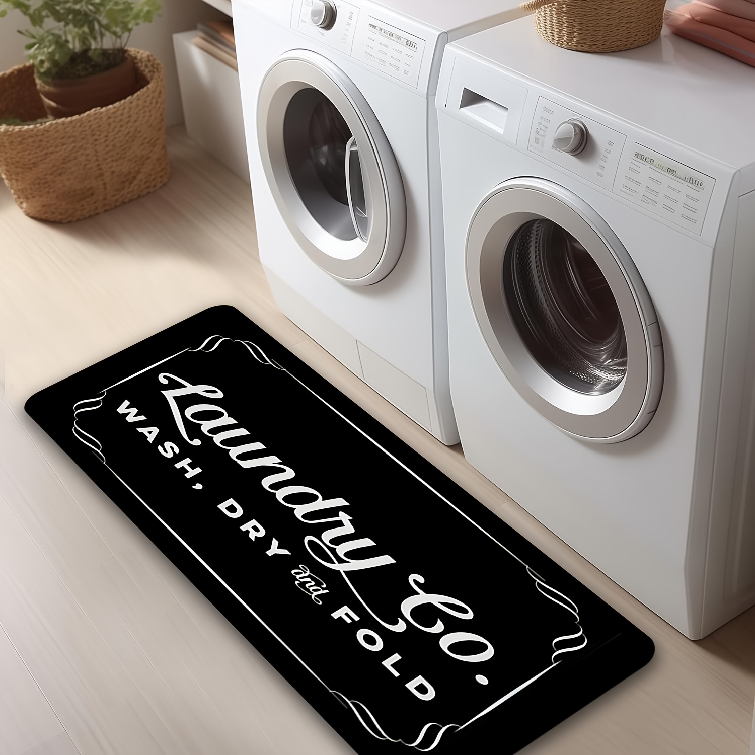 Commercial Printing Co - ヴィンテージボーダーランドリーカー社の引用プリント入り居心地の良い耐久性のあるロングランナーラグ、柔らかいフロアマット、ランドリールーム、キッチン、玄関の装飾に